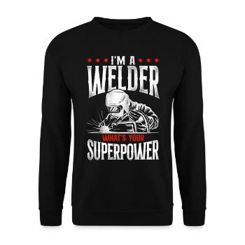 Welder Welding Vintage I'm A - Unisex Pullover - Schwarz - Vorne - Alina (178cm) & Michal (187cm)