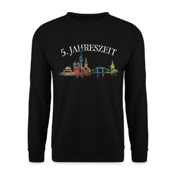 Skyline Düsseldorf Karneval 5. Fünfte Jahreszeit - Unisex Pullover - Schwarz - Vorne - Alina (178cm) & Michal (187cm)
