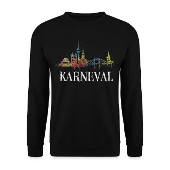 Skyline Düsseldorf Karneval Fünfte Jahreszeit - Unisex Pullover - Schwarz - Vorne - Alina (178cm) & Michal (187cm)