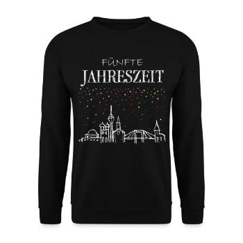 Skyline Düsseldorf Karneval Fünfte 5. Jahreszeit - Unisex Pullover - Schwarz - Vorne - Alina (178cm) & Michal (187cm)