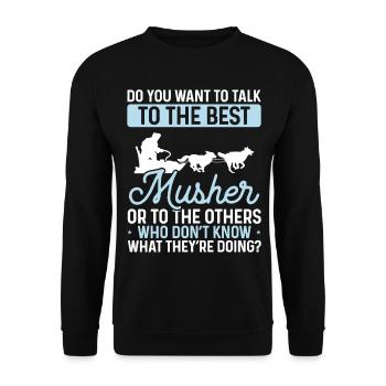 Husky sledding Alaska Mushing Racing Sled Dog - Unisex Pullover - Schwarz - Vorne - Alina (178cm) & Michal (187cm)