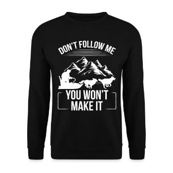 Alaska Mushing Funny Dont follow me Husky RaceAlas - Unisex Pullover - Schwarz - Vorne - Alina (178cm) & Michal (187cm)