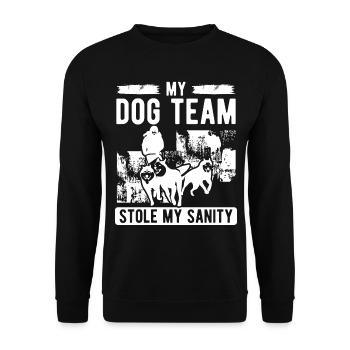 Alaska Mushing Dogs stole Sanity Sled Dog Racing - Unisex Pullover - Schwarz - Vorne - Alina (178cm) & Michal (187cm)