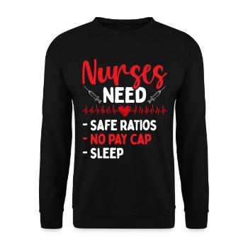 RN CNA Safe Ratios No Pay Cap Sleep Nurse - Unisex Pullover - Schwarz - Vorne - Alina (178cm) & Michal (187cm)