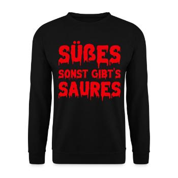 Halloween Sprüche I Süßes Sonst Gibt's Saures - Unisex Pullover - Schwarz - Vorne - Alina (178cm) & Michal (187cm)