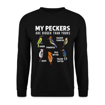 Funny Woodpeckers Vogel Sammlung Vogelbeobachter - Unisex Pullover - Schwarz - Vorne - Alina (178cm) & Michal (187cm)