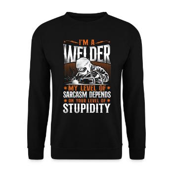 Welder Welding Vintage I'm A - Unisex Pullover - Schwarz - Vorne - Alina (178cm) & Michal (187cm)