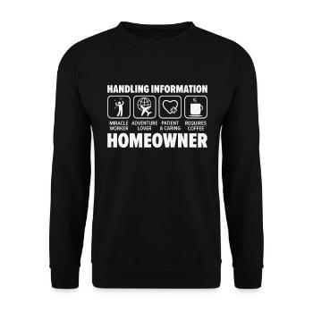 Neuer Hauseigentümer Informationen zum Umgang mit - Unisex Pullover - Schwarz - Vorne - Alina (178cm) & Michal (187cm)