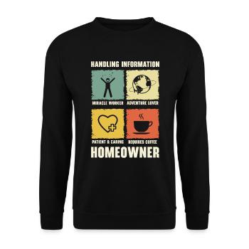 Neuer Hauseigentümer Informationen zum Umgang mit - Unisex Pullover - Schwarz - Vorne - Alina (178cm) & Michal (187cm)