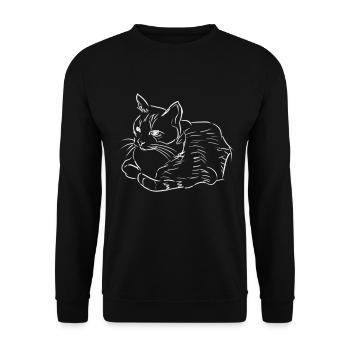 Große Katze Kater Cat Geschenk Geschenkidee - Unisex Pullover - Schwarz - Vorne - Alina (178cm) & Michal (187cm)