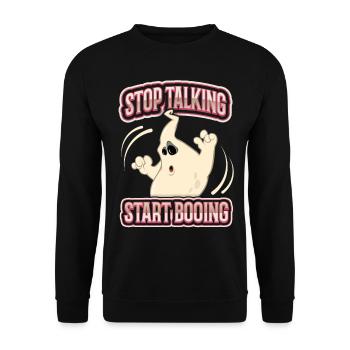Drôle de fantôme, disant style de bande dessinée d’Halloween - Sweat-shirt Unisexe - noir - Devant - Alina (178cm) & Michal (187cm)