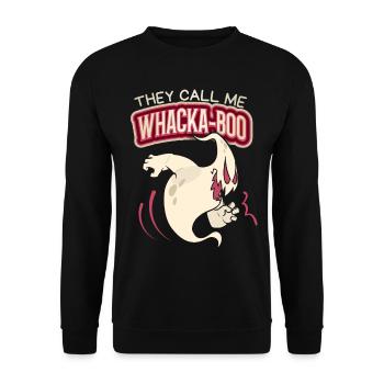 Funny ghost, saying Halloween Whacka-Boo - Unisex Sweatshirt - black - Front - Alina (178cm) & Michal (187cm)