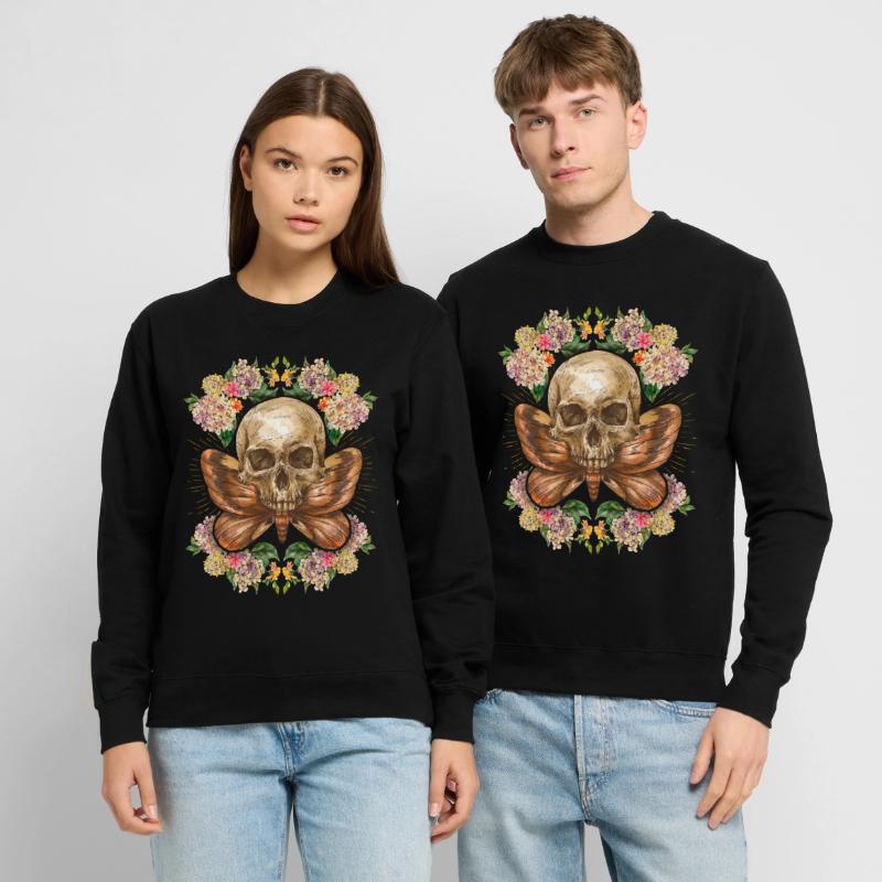 Skull Skull Skull with Moth Hydrangeas Unisex Sweatshirt