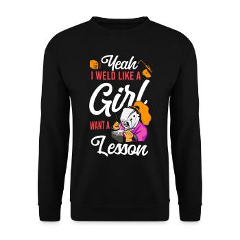 Welder Welding Female Welder Yeah - Unisex Pullover - Schwarz - Vorne - Alina (178cm) & Michal (187cm)