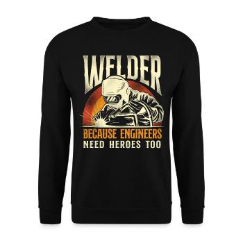 Welder Welding Vintage Retro - Unisex Pullover - Schwarz - Vorne - Alina (178cm) & Michal (187cm)