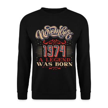 1974, anniversaire, novembre 1974, 11.1974, 11-1974 - Sweat-shirt Unisexe - noir - Devant - Alina (178cm) & Michal (187cm)