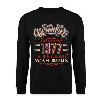 1977 birthday, November-1977, 11-1977 - Unisex Sweatshirt - black - Front - Alina (178cm) & Michal (187cm)