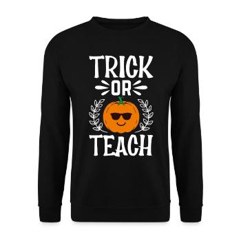 Halloween Pumpkin Trick Or Teach I Funny Teacher - Unisex Pullover - Schwarz - Vorne - Alina (178cm) & Michal (187cm)