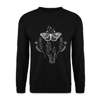 Celestial Butterfly Moon Line Art Night Sky Stars - Unisex Sweatshirt - black - Front - Alina (178cm) & Michal (187cm)