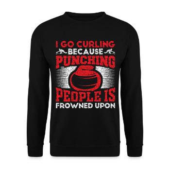 Lustiger Spruch I go Curling für Curler - Unisex Pullover - Schwarz - Vorne - Alina (178cm) & Michal (187cm)
