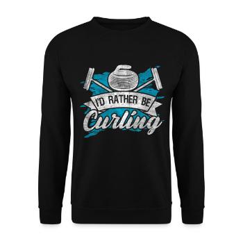 Coole Curling Plakette I'd rather be Curling - Unisex Pullover - Schwarz - Vorne - Alina (178cm) & Michal (187cm)