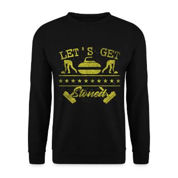 Coole Curling Plakette Lets get stoned für Curler - Unisex Pullover - Schwarz - Vorne - Alina (178cm) & Michal (187cm)