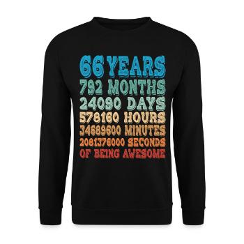 66 Years Months Days Being Awesome 66. Geburtstag - Unisex Pullover - Schwarz - Vorne - Alina (178cm) & Michal (187cm)
