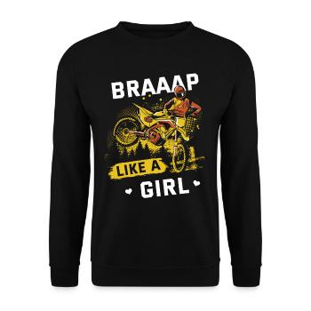 Motocross Geschenk Für Enduro Supermoto Dirt Bike - Unisex Pullover - Schwarz - Vorne - Alina (178cm) & Michal (187cm)
