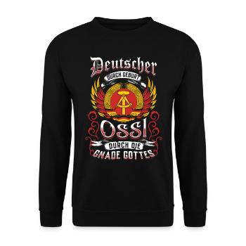 Ossi Geschenk Ostdeutschland NVA Germania Osten - Unisex Pullover - Schwarz - Vorne - Alina (178cm) & Michal (187cm)