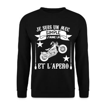 Je suis Un mec Simple j aime la moto et l apéro - Sweat-shirt Unisexe - noir - Devant - Alina (178cm) & Michal (187cm)