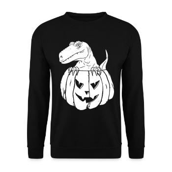Halloween Pumpkin Dinosaur - Funny Pumpkin Dino - Unisex Sweatshirt - black - Front - Alina (178cm) & Michal (187cm)