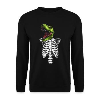 Halloween Dino Skeleton I Funny Halloween Dinosaur - Unisex Pullover - Schwarz - Vorne - Alina (178cm) & Michal (187cm)