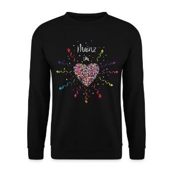 Mainz im Herz Karneval Fasching Fasnacht Konfetti - Unisex Pullover - Schwarz - Vorne - Alina (178cm) & Michal (187cm)