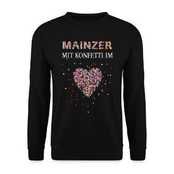 Mainzer Konfetti im Herz Karneval Fasnacht Mainz - Unisex Pullover - Schwarz - Vorne - Alina (178cm) & Michal (187cm)