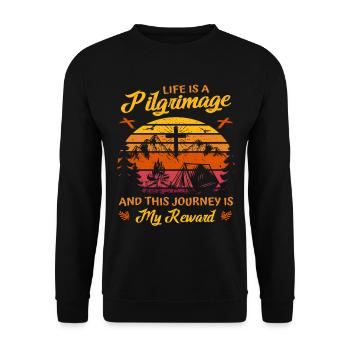 Life is a Pilgrimage - Christian Faith - Unisex Sweatshirt - black - Front - Alina (178cm) & Michal (187cm)