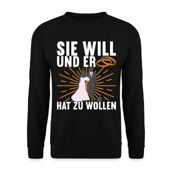Junggesellenabschied Junggeselle Polterabend - Unisex Pullover - Schwarz - Vorne - Alina (178cm) & Michal (187cm)