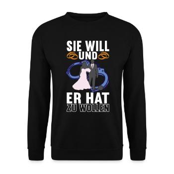 Junggesellenabschied Junggeselle Polterabend - Unisex Pullover - Schwarz - Vorne - Alina (178cm) & Michal (187cm)