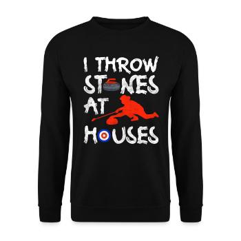 I Throw Stones At Houses Funny Curling - Unisex Pullover - Schwarz - Vorne - Alina (178cm) & Michal (187cm)