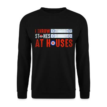 Je jette des pierres sur les maisons Drôle de curling - Sweat-shirt Unisexe - noir - Devant - Alina (178cm) & Michal (187cm)