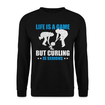 I Throw Stones At Houses Funny Curling - Unisex Pullover - Schwarz - Vorne - Alina (178cm) & Michal (187cm)