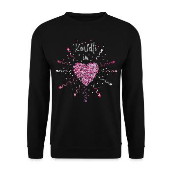 Konfetti im Herzen Karneval Weiberfasnacht Kölsch - Unisex Pullover - Schwarz - Vorne - Alina (178cm) & Michal (187cm)
