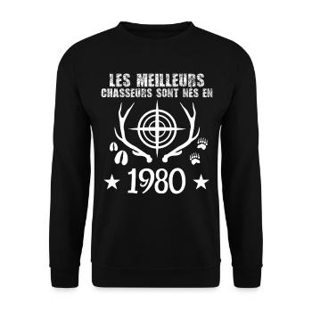 Chasseur | Anniversaire chasseur 1980 - Sweat-shirt Unisexe - noir - Devant - Alina (178cm) & Michal (187cm)