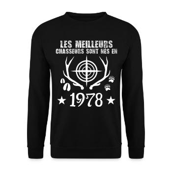 Chasseur | Anniversaire chasseur 1978 - Sweat-shirt Unisexe - noir - Devant - Alina (178cm) & Michal (187cm)