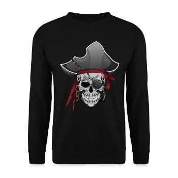 Totenkopf Pirat Piraten Piratenflagge Totenschädel - Unisex Pullover - Schwarz - Vorne - Alina (178cm) & Michal (187cm)