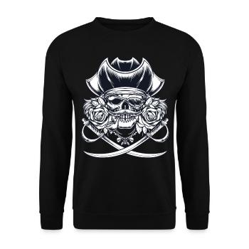 Totenkopf Pirat Piraten Piratenflagge Totenschädel - Unisex Pullover - Schwarz - Vorne - Alina (178cm) & Michal (187cm)