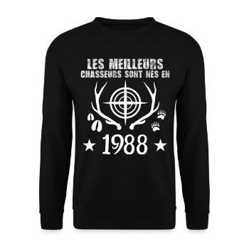 Chasseur | Anniversaire chasseur 1988 - Sweat-shirt Unisexe - noir - Devant - Alina (178cm) & Michal (187cm)