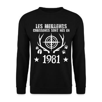 Chasseur | Anniversaire chasseur 1981 - Sweat-shirt Unisexe - noir - Devant - Alina (178cm) & Michal (187cm)