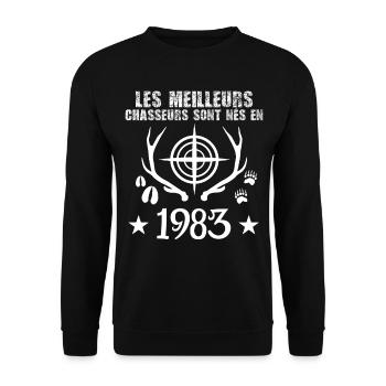 Chasseur | Anniversaire chasseur 1983 - Sweat-shirt Unisexe - noir - Devant - Alina (178cm) & Michal (187cm)