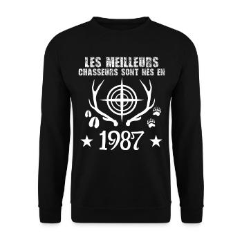 Chasseur | Anniversaire chasseur 1987 - Sweat-shirt Unisexe - noir - Devant - Alina (178cm) & Michal (187cm)