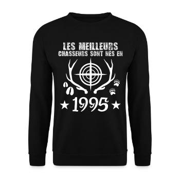 Chasseur | Anniversaire chasseur 1995 - Sweat-shirt Unisexe - noir - Devant - Alina (178cm) & Michal (187cm)